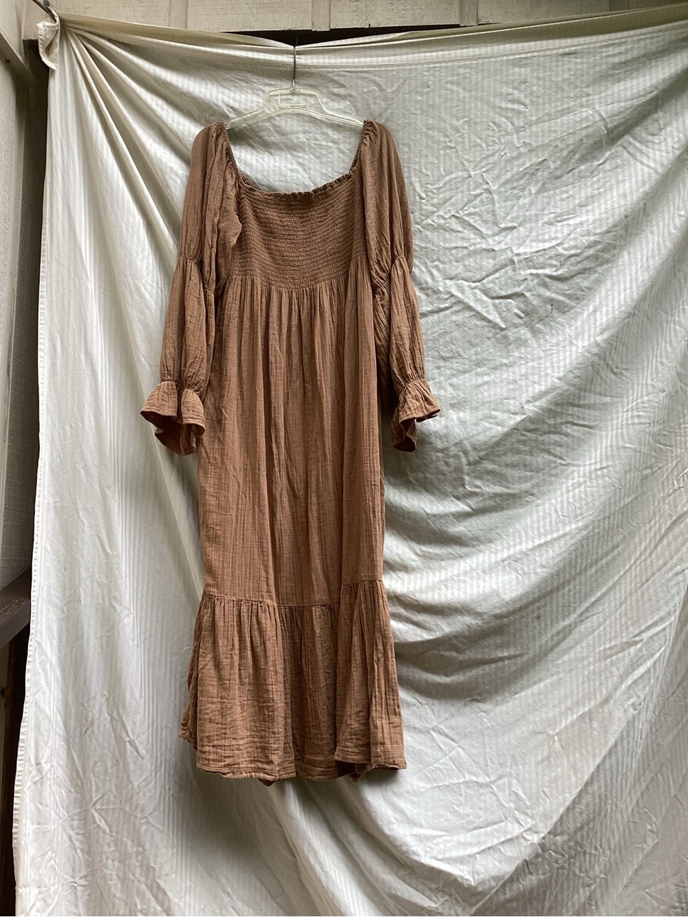 Quince Boho Maxi Dress in Dusty Brown organic cotton, size XL